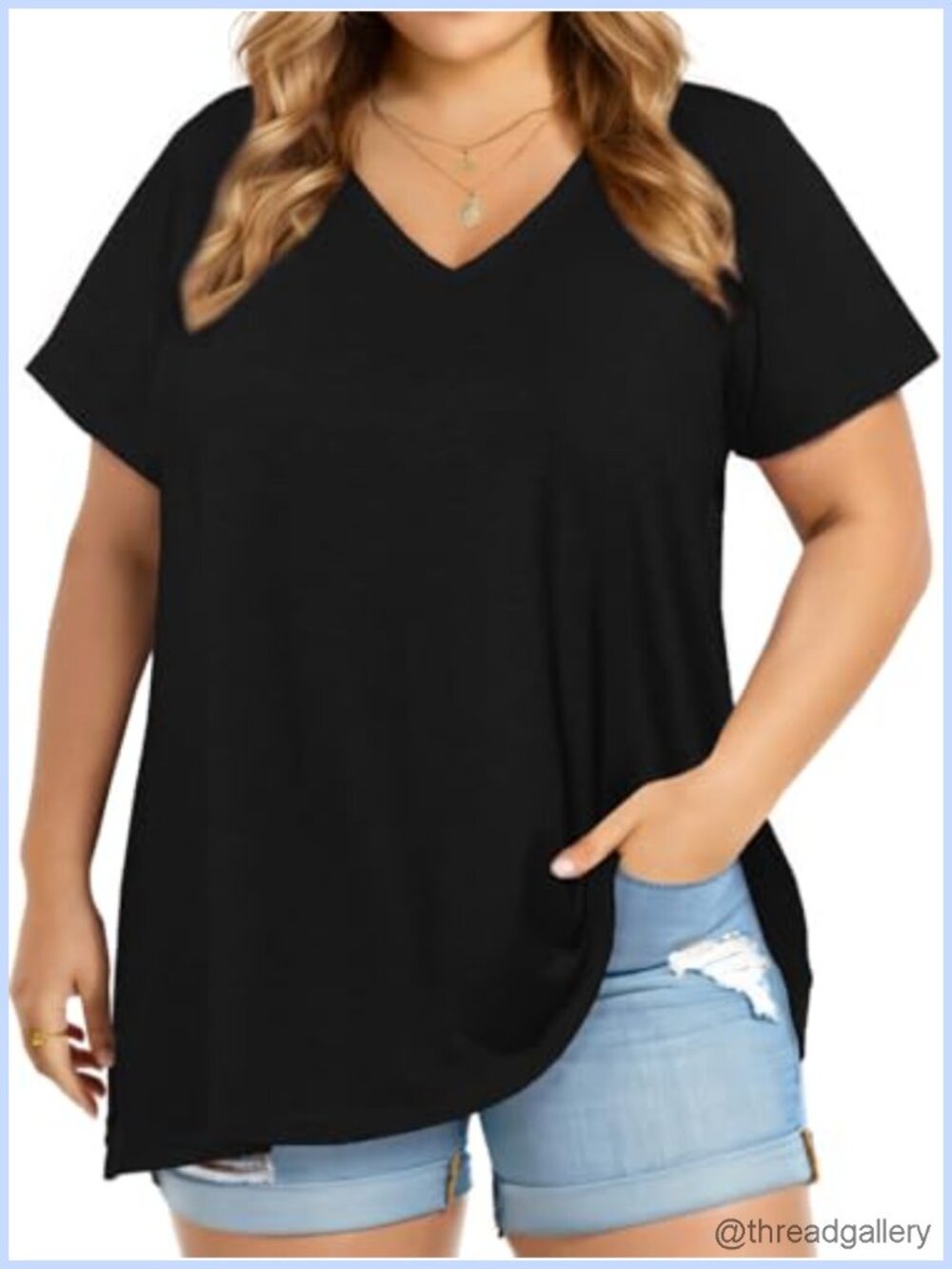 Plus Size V Neck Summer Top Loose Fit Short Sleeve T Shirt Tee